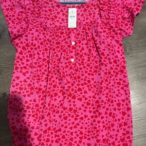 LOFT Pink and Red Heart Print Blouse